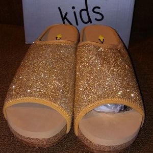 Volatile, Girls Glitter Gold Platform Slides, Big Girl Size 3